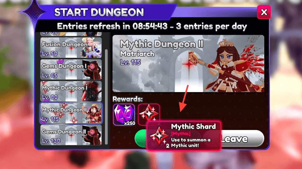 Mythic Dungeon reward screen from Summon Heroes